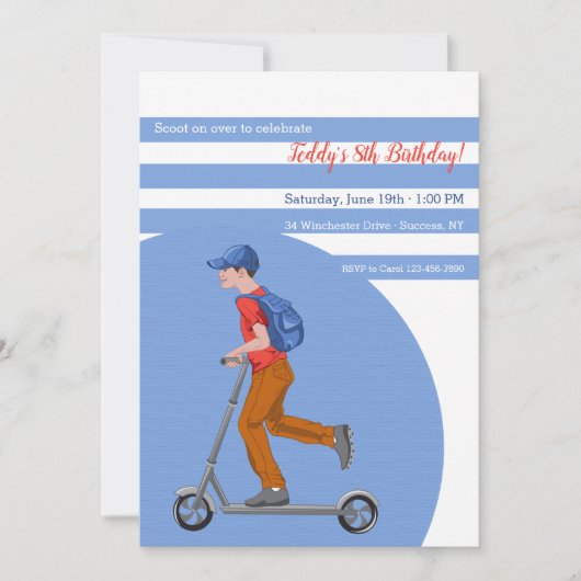 Invitation Un garçon sur Scooter fête d'anniversaire (Devant)