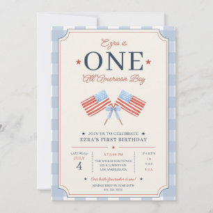 Invitation UN Garçon Tout Américain Premier Anniversaire Patr