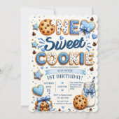 Invitation Un Garçon Un Doux Cookie Premier Anniversaire Bleu (Devant)