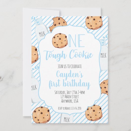 Invitation Un gâteau dur bleu premier anniversaire (Devant)