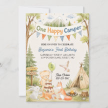 Un Happy Camper 1er anniversaire ours garcon bois
