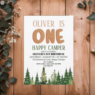 Invitation Un Happy Camper Bois de la forêt 1er Anniversaire