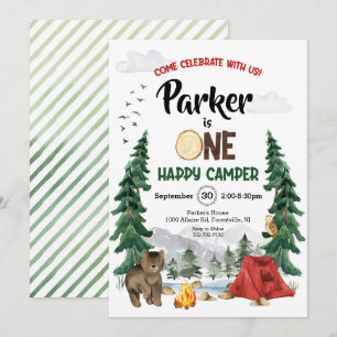 Invitation Un Happy Camper de la forêt pour un premier annive