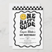 Invitation Un heureux Cool Emoji Face Boy 1er anniversaire (Devant)