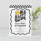 Invitation Un heureux Cool Emoji Face Boy 1er anniversaire (Debout devant)