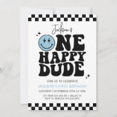 Invitation UN HEUREUX DUDE Blue Smile Face Premier anniversai (Devant)