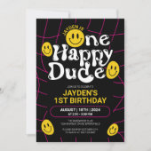 Invitation Un heureux Dude Neon Smile Face Boy 1er anniversai (Devant)