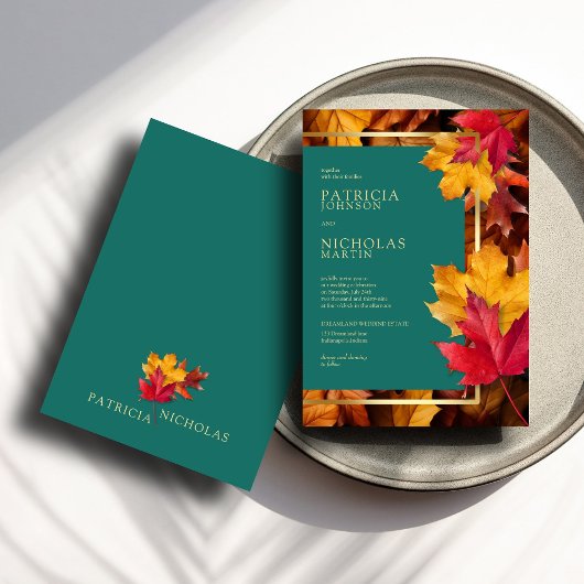 Invitation Un Imaginaire Turquoise et automnal Gold Rustic Re