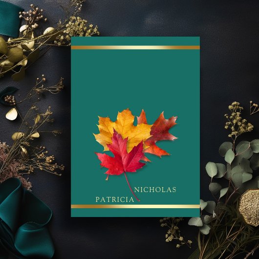 Invitation Un Imaginaire Turquoise et automnal Gold Rustic Re