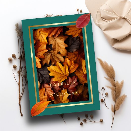 Invitation Un Imaginaire Turquoise et automnal Gold Rustic Re