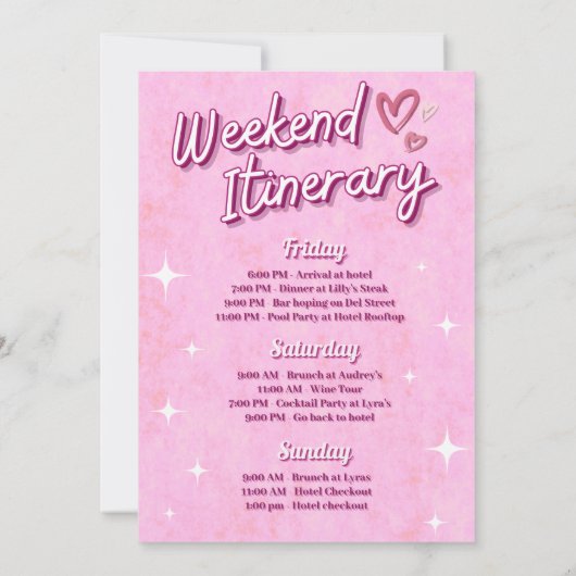 Invitation Un itinéraire de week-end d'enterrement de vie de (Dos)