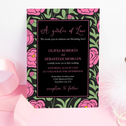 Invitation Un jardin d'amour. Mariage rose Peony Flowers