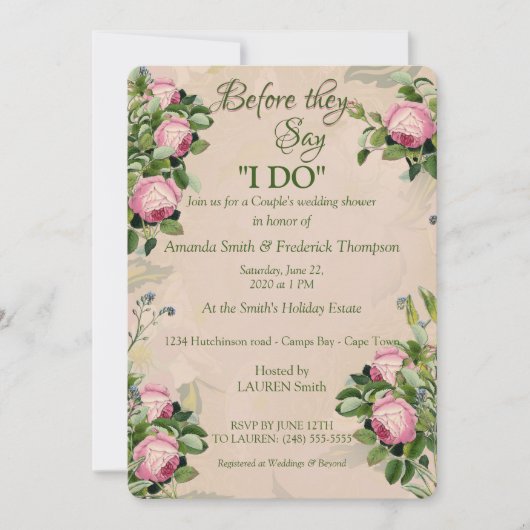 Invitation Un jardin vert avec roses roses roses Wedding show (Devant)