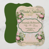 Invitation Un jardin victorien vert avec des roses roses rose (Devant / Derrière)