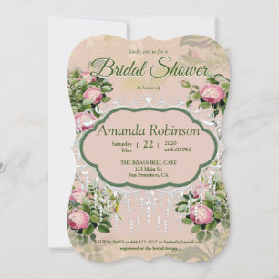 Invitation Un jardin victorien vert avec des roses roses rose