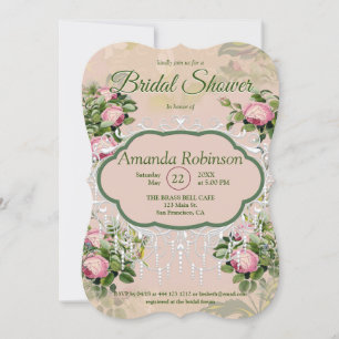Invitation Un jardin victorien vert avec des roses roses rose
