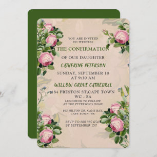 Invitation Un Jardin victorien vert, rose Roses Confirmation