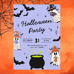 Invitation Un joli Fantôme Illustré Noir et Violet Halloween