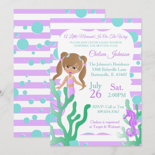 Invitation Un joli petit Baby shower de sirène 🤰 (Devant / Derrière)