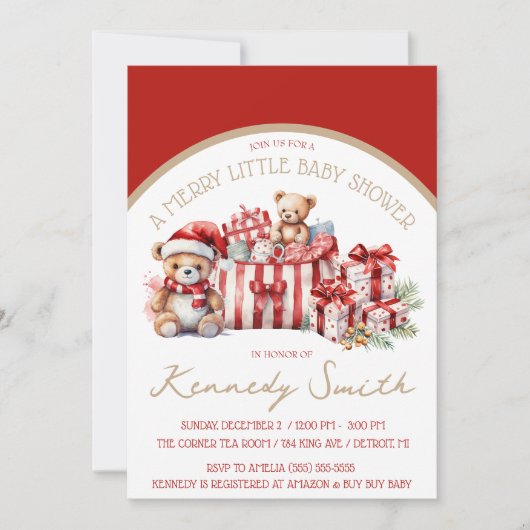 Invitation Un joli petit Baby shower, Douche Rouge & Beige (Devant)