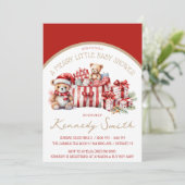 Invitation Un joli petit Baby shower, Douche Rouge & Beige (Debout devant)