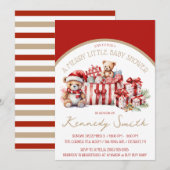 Invitation Un joli petit Baby shower, Douche Rouge & Beige (Devant / Derrière)