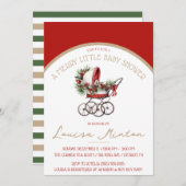 Invitation Un joli petit Baby shower, Douche Rouge & Beige (Devant / Derrière)