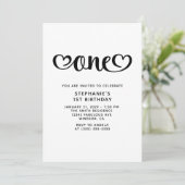 Invitation Un joli script Cœurs pour 1er anniversaire (Debout devant)