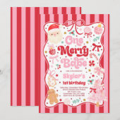 Invitation Un joyeux bébé Noël Coquette Bow 1er anniversaire (Devant / Derrière)