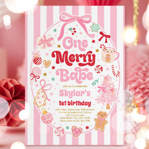 Invitation Un joyeux bébé Noël Coquette Bow 1er Anniversaire