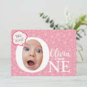 Invitation Un joyeux bébé photo rose fleur (Debout devant)