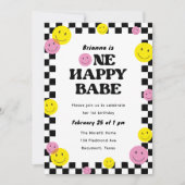 Invitation Un joyeux bébé souriant visage 1er anniversaire fê (Devant)