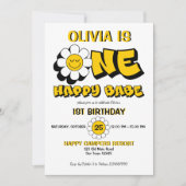 Invitation Un joyeux bimbo de marguerite rétro 1er anniversai (Devant)