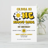 Invitation Un joyeux bimbo de marguerite rétro 1er anniversai (Debout devant)