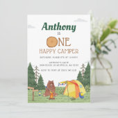 Invitation Un Joyeux Camper 1er Anniversaire Camping Aquarell (Debout devant)