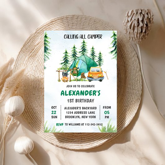 Invitation Un Joyeux Camper 1er Anniversaire Camping Party