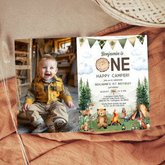 Invitation Un joyeux Camper 1er Anniversaire Photo