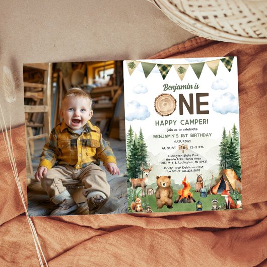 Invitation Un joyeux Camper 1er Anniversaire Photo