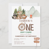 Invitation Un Joyeux Camper Bear Aquarelle 1er Anniversaire (Devant)