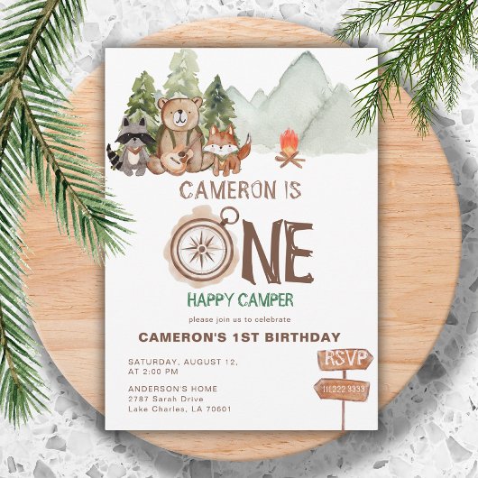 Invitation Un Joyeux Camper Bear Aquarelle 1er Anniversaire