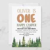Invitation Un Joyeux Camper Bois Garçons 1er anniversaire (Devant)