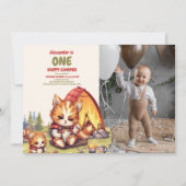 Invitation Un Joyeux Camper Bois Garçons 1er anniversaire (Devant)