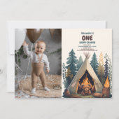 Invitation Un Joyeux Camper Bois Garçons 1er anniversaire (Devant)
