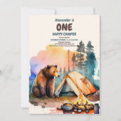 Invitation Un Joyeux Camper Bois Garçons 1er anniversaire (Devant)