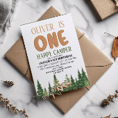 Invitation Un Joyeux Camper Bois Garçons 1er anniversaire