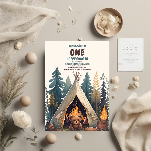 Invitation Un Joyeux Camper Bois Garçons 1er anniversaire