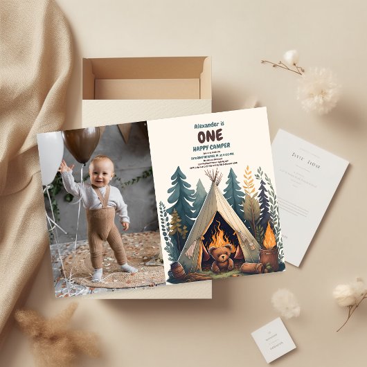 Invitation Un Joyeux Camper Bois Garçons 1er anniversaire