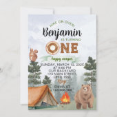 Invitation Un joyeux Camper Bois Ours 1er anniversaire (Devant)