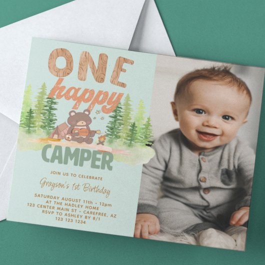 Invitation Un joyeux Camper Boy Photo 1er anniversaire Invita