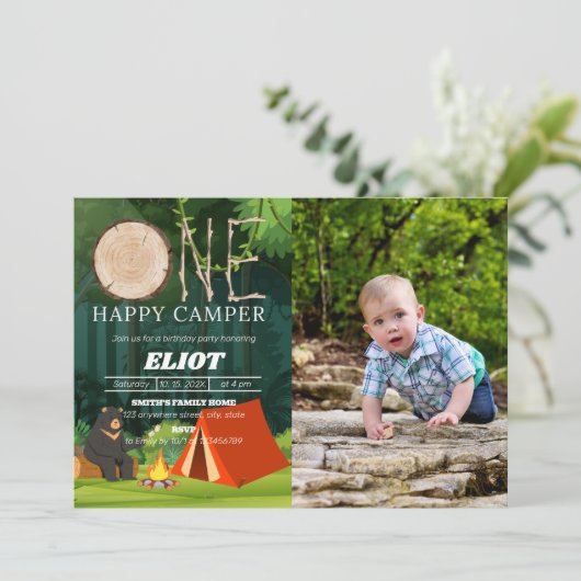 Invitation Un joyeux Camper Boy pour le 1er anniversaire (Debout devant)